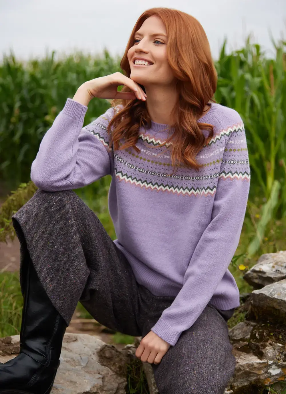 Holly Fairisle Crew in Lilac